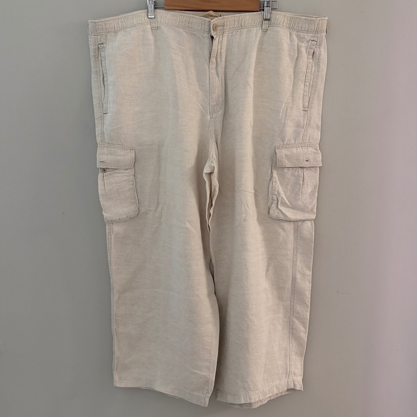 Tommy Bahama Relax Mens 2xb Beige 100% Linen Cargo Pants Elastic Waist Oatmeal